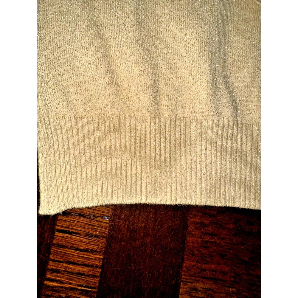 Talbots Made in Italy XL Gold Shimmer Wool Cardigan Holiday Metallic Sweater NYE - Picture 4 of 10